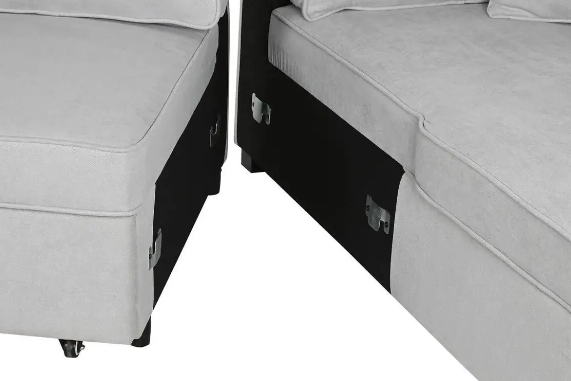 Sofá Cama Chaiselongue en Poliéster Gris con Estructura de Madera MB-211718