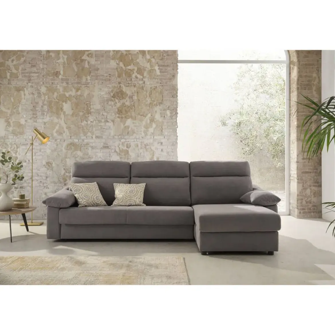 Sofá Cama Italiano con Chaise Longue y Arcón IRATI