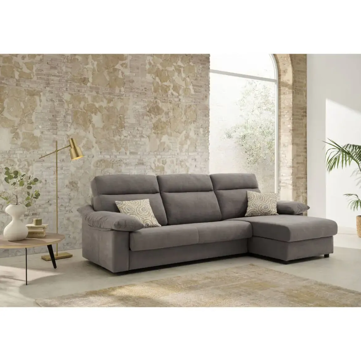 Sofá Cama Italiano con Chaise Longue y Arcón IRATI
