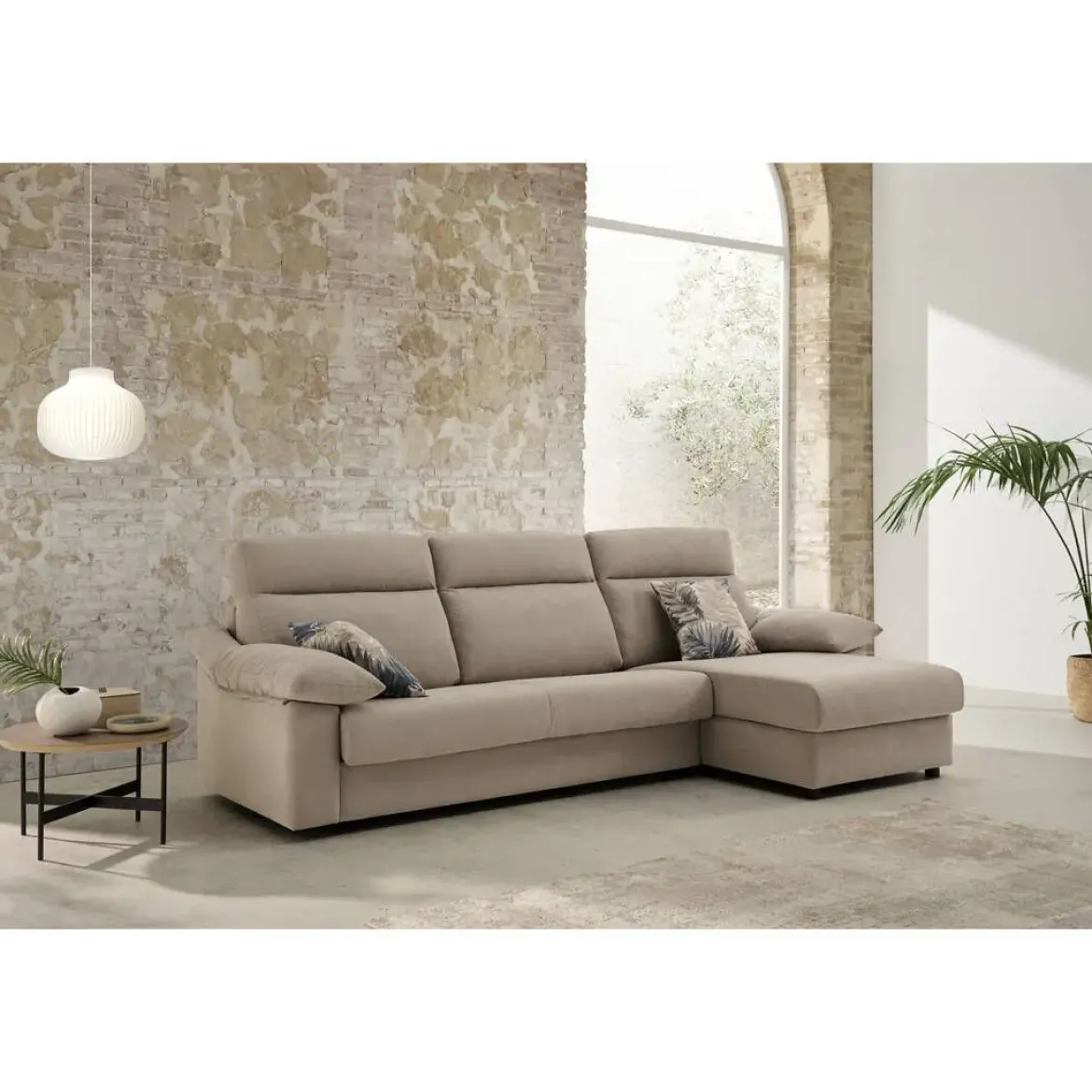 Sofá Cama Italiano con Chaise Longue y Arcón IRATI