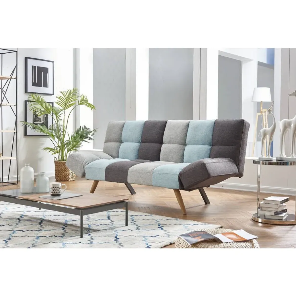Sofá Cama 3 Plazas Clic-Clac con Diseño a Cuadros HAWAI
