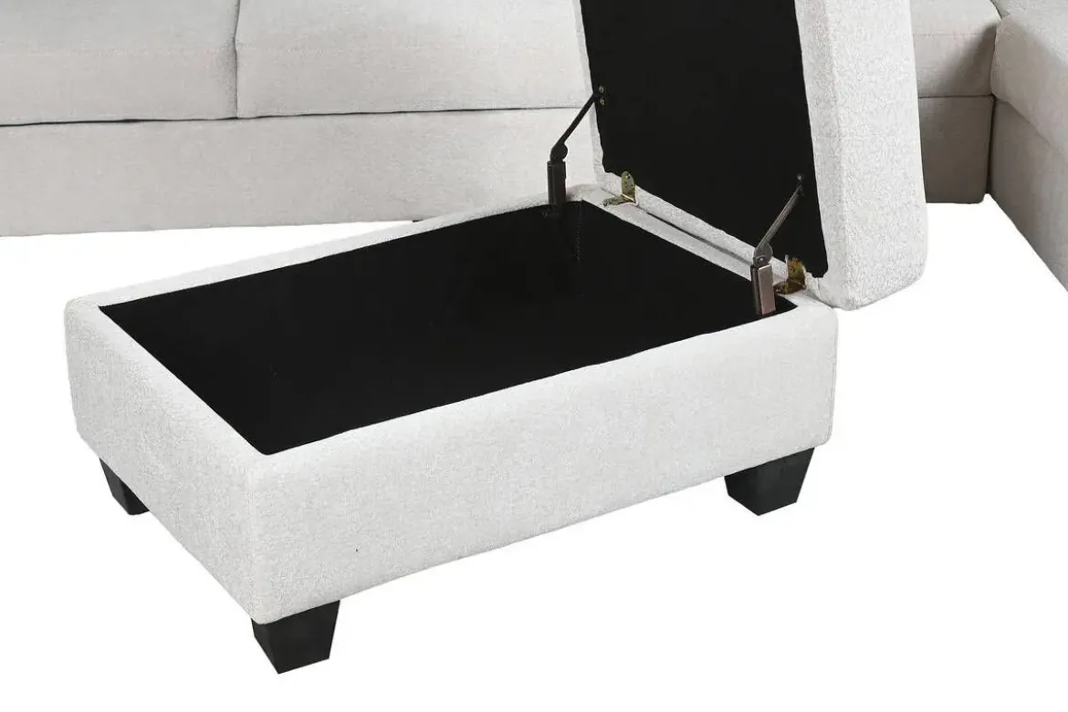 Sofá Cama Rinconera 285 cm en Poliéster Beige con Puff y Arcón MB-219482