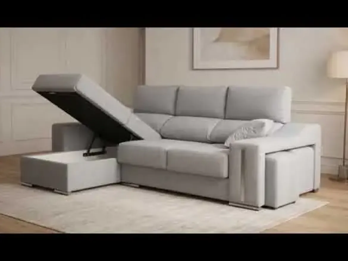 Sofá Chaise Longue con Arcón Izquierda y 2 Puff SALOMON