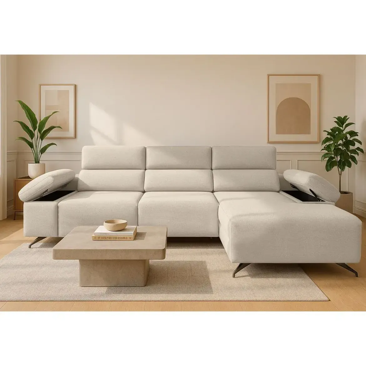 Sofá Chaise Longue con Arcón y Asientos Deslizantes Derecha LEXI