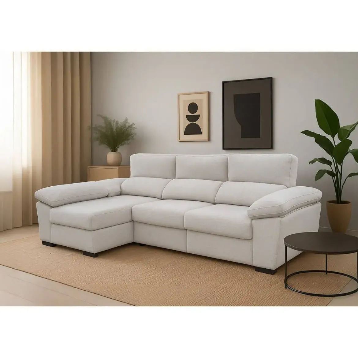 Sofá Chaise Longue con Arcón y Asientos Deslizantes Izquierda ELAN