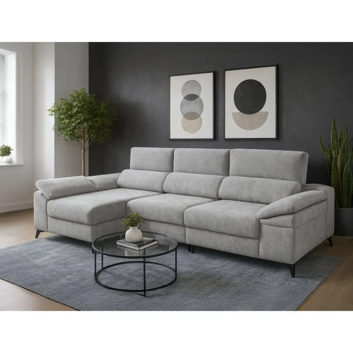Sofá Chaise Longue con Arcón y Asientos Deslizantes Izquierda TIJUANA
