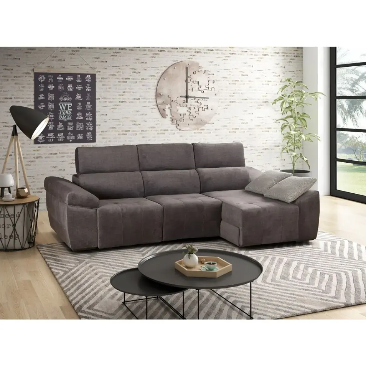 Sofá Chaiselongue Derecha 3 Plazas 275 cm con Asientos Deslizantes BALI