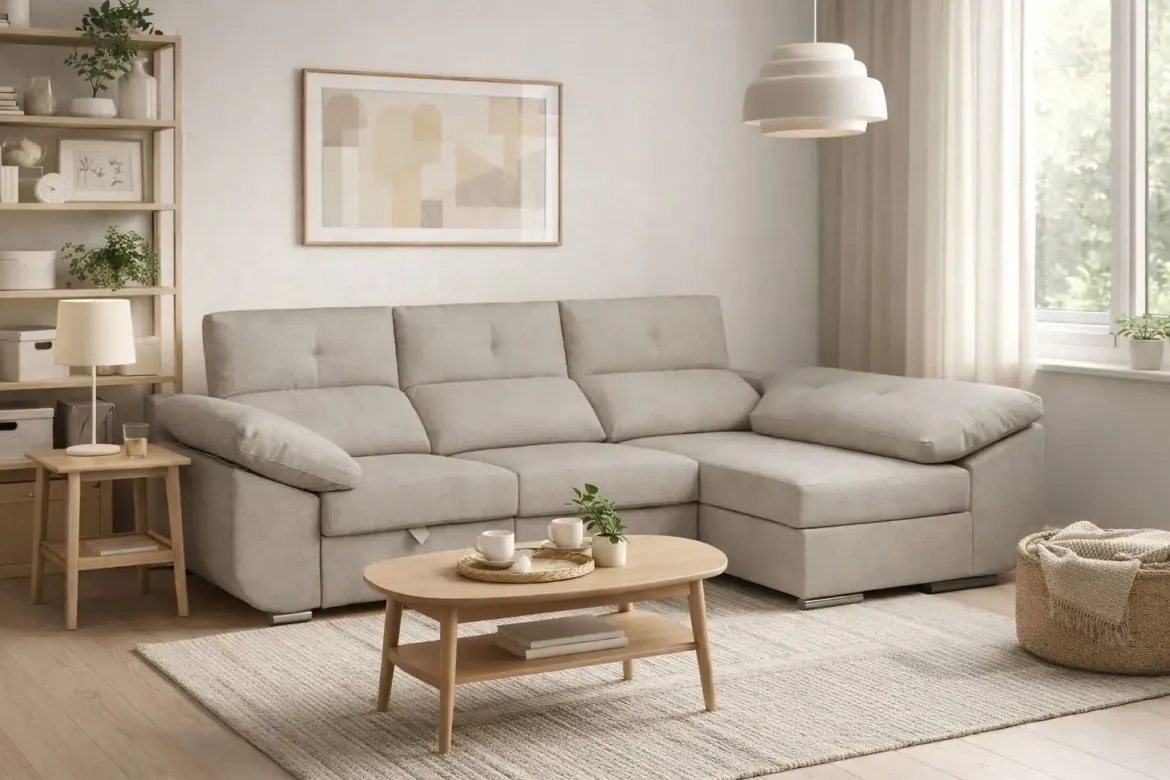 Sofá Chaise Longue Derecha Tapizado en Tela AVRIL