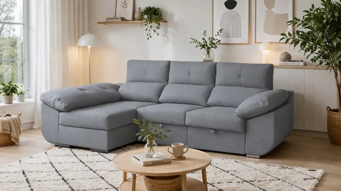 Sofá Chaise Longue Izquierda Tapizado en Tela AVRIL