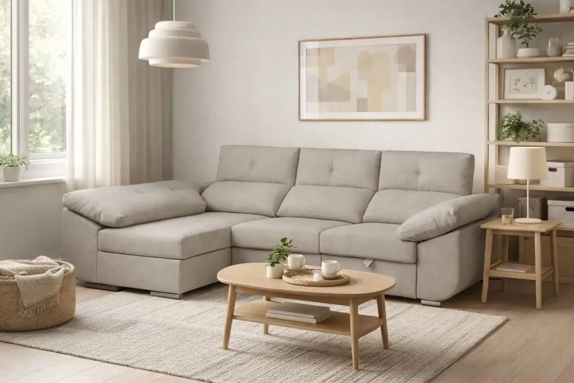 Sofá Chaise Longue Izquierda Tapizado en Tela AVRIL