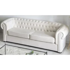 Sofá Chester 3 plazas de Terciopelo Capitoné Color Beige 29-23