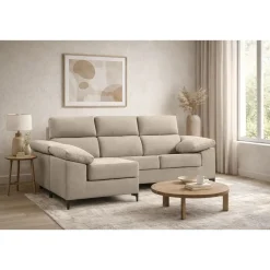 Sofá con Chaiselongue Reversible Tapizado en Tela Green DAMA