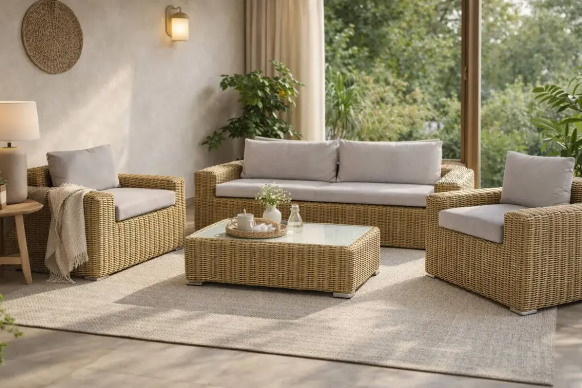 Sofá de Jardín Ratán Sintético con Cojines MB-218345