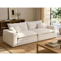 Sofá de Lino con Relleno de Pluma Color Beige MB-228530