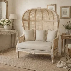 Sofá de Madera Enea y Fibra Natural con Asiento Tapizado MB-208798