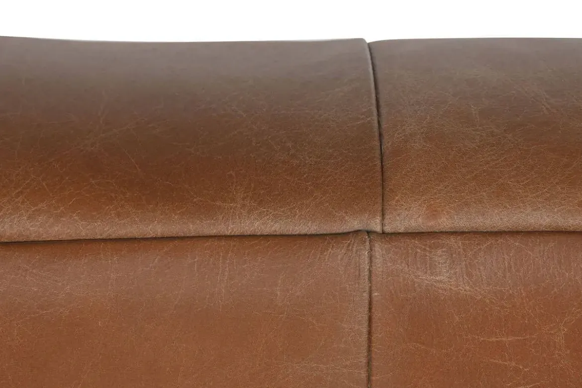 Sofá de Piel Capitoné con Patas de Acero Cognac MB-216492