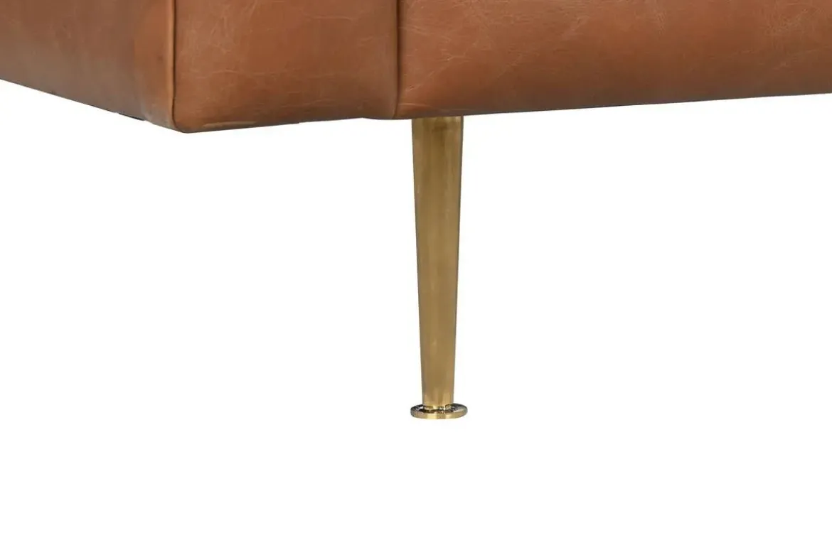 Sofá de Piel Capitoné con Patas de Acero Cognac MB-216492