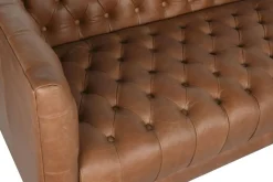 Sofá de Piel Capitoné con Patas de Acero Cognac MB-216492