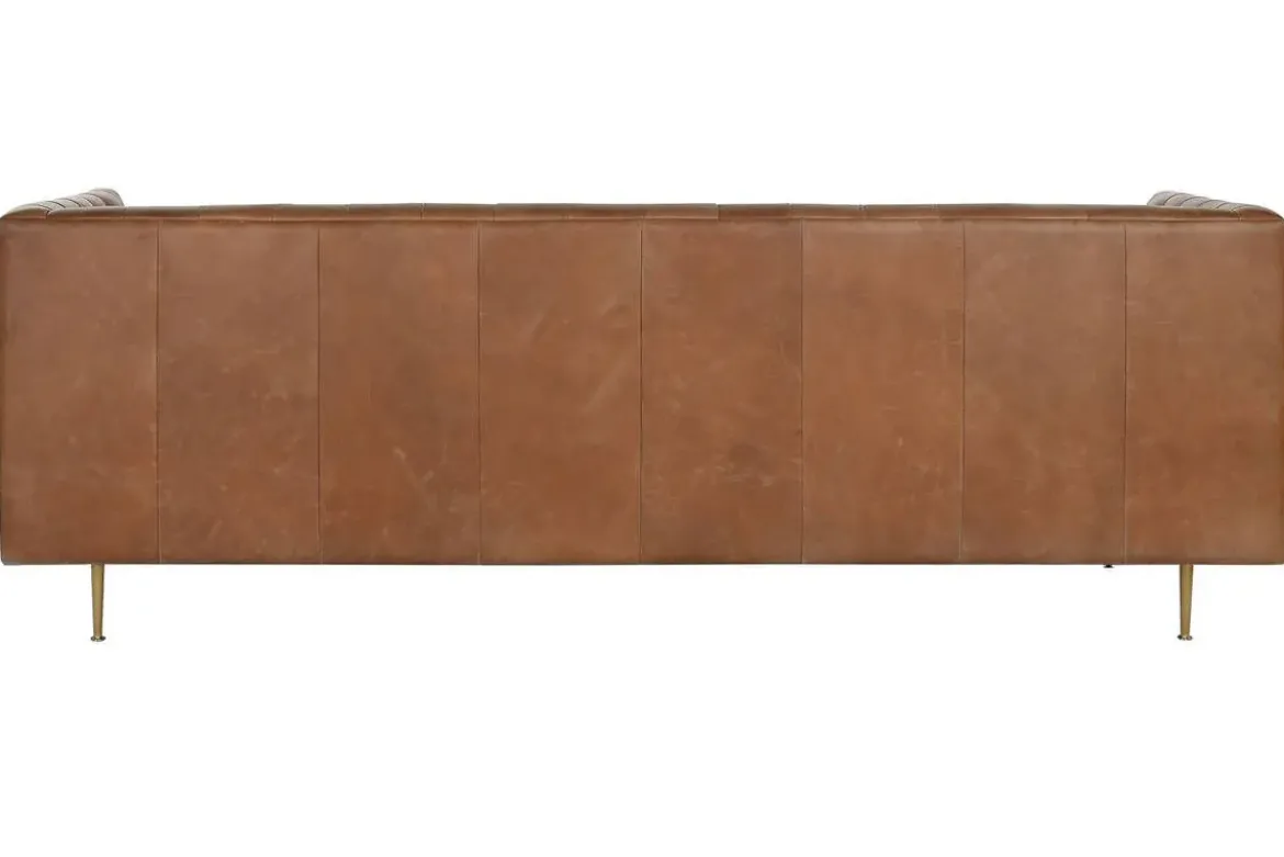 Sofá de Piel Capitoné con Patas de Acero Cognac MB-216492