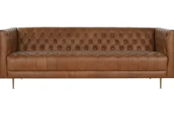 Sofá de Piel Capitoné con Patas de Acero Cognac MB-216492