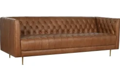 Sofá de Piel Capitoné con Patas de Acero Cognac MB-216492
