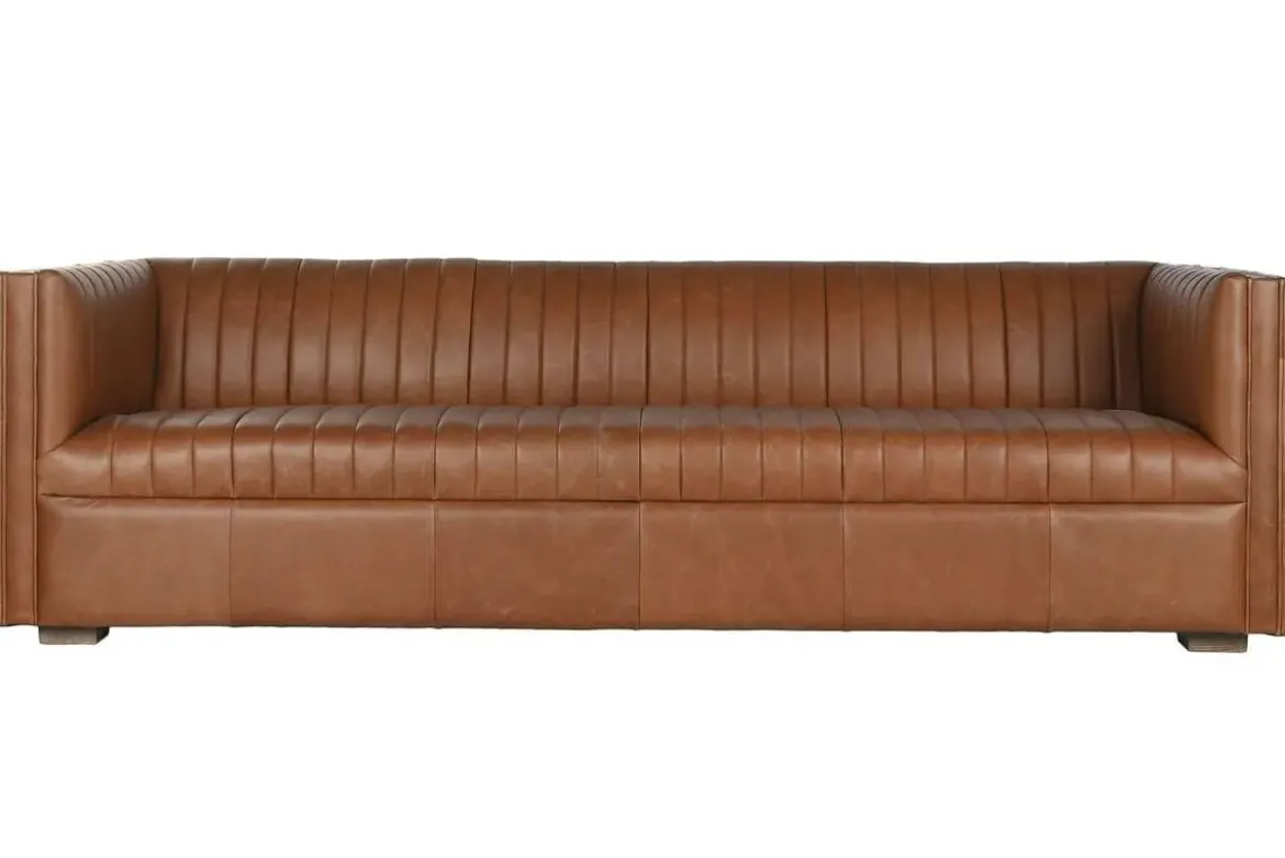 Sofá de Piel 4 Plazas en Color Cognac Estructura Madera MB-221637