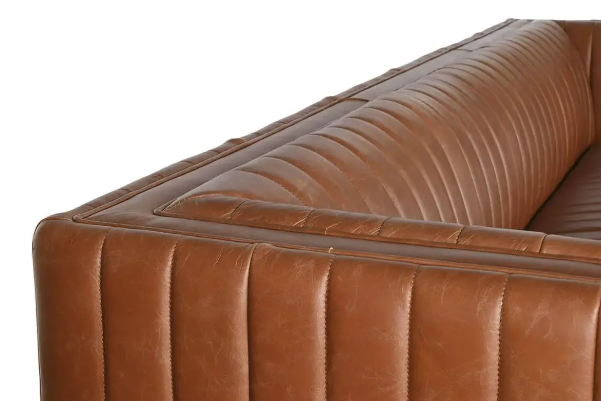 Sofá de Piel 4 Plazas en Color Cognac Estructura Madera MB-221637