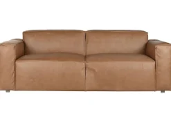 Sofá de 3 Plazas en Piel Color Coñac con Estructura de Madera MB-221638