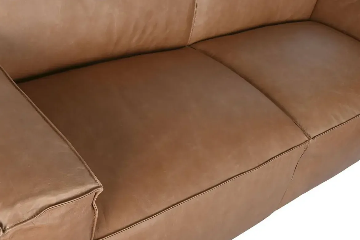 Sofá de 3 Plazas en Piel Color Coñac con Estructura de Madera MB-221638