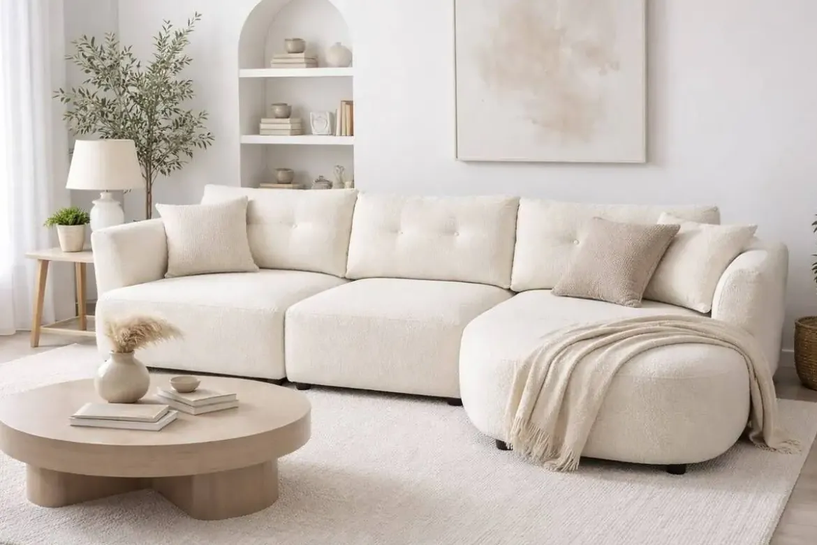 Sofá Modular Curvo Tapizado en Poliéster Blanco MB-225991