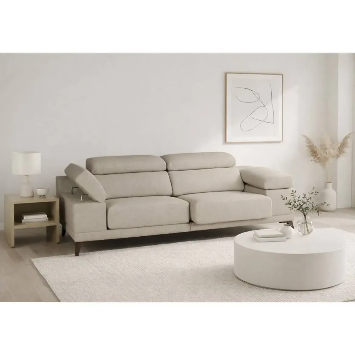 Sofá 3 Plazas 226 cm con Asientos Deslizantes Y Respaldo Reclinable NIZA