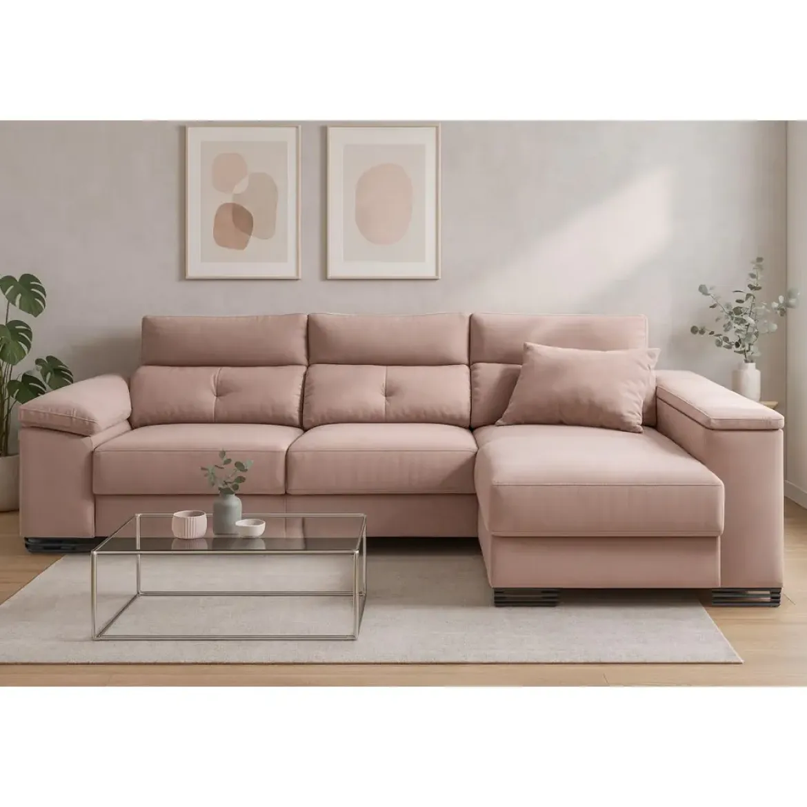 Sofá 3 plazas con Chaise Longue Derecha con Arcón MARIA