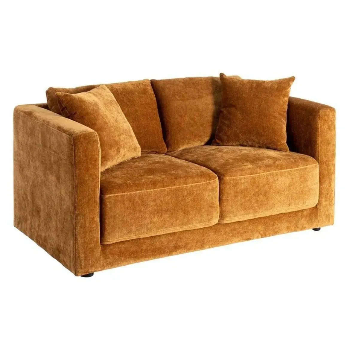 Sofá 2 Plazas Ocre Tejido en Poliéster con Patas de Madera 165 cm 615448