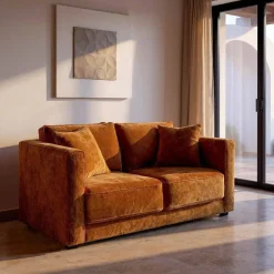 Sofá 2 Plazas Ocre Tejido en Poliéster con Patas de Madera 165 cm 615448