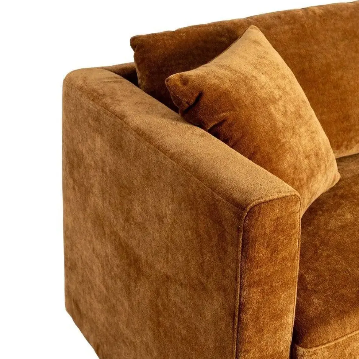 Sofá 3 Plazas Ocre Tejido en Poliéster con Patas de Madera 210 cm 615449