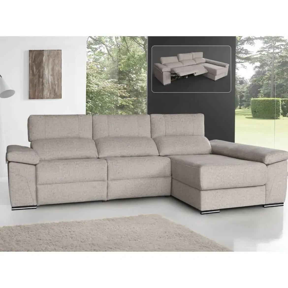 Sofá 3 Plazas Relax con Chaise Longue Derecha 304 cm VENUS