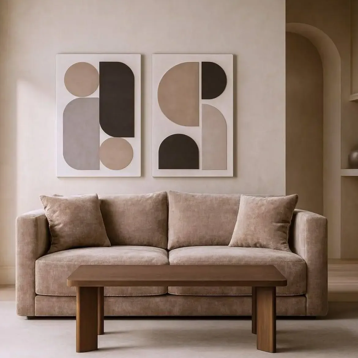 Sofá 3 Plazas Taupe Tejido en Poliéster con Patas de Madera 210 cm 615447