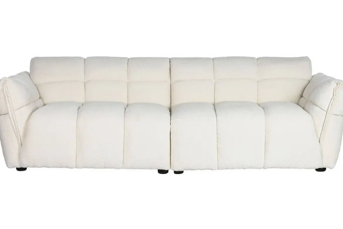 Sofá Tapizado en Bouclé Blanco con Estructura de Madera MB-211724