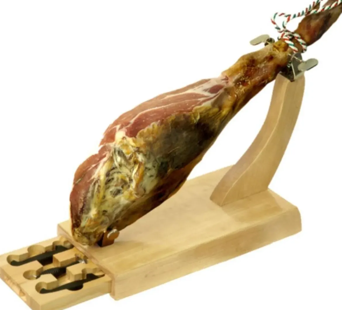 Soporte Jamonero de Madera con Cajón y Set de Cuchillos