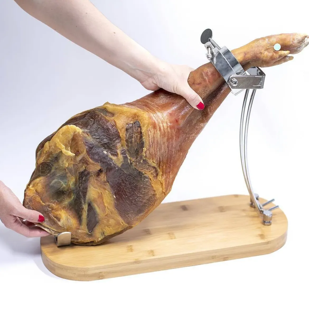 Soporte Jamonero en Madera de Bambú Plegable y Giratorio