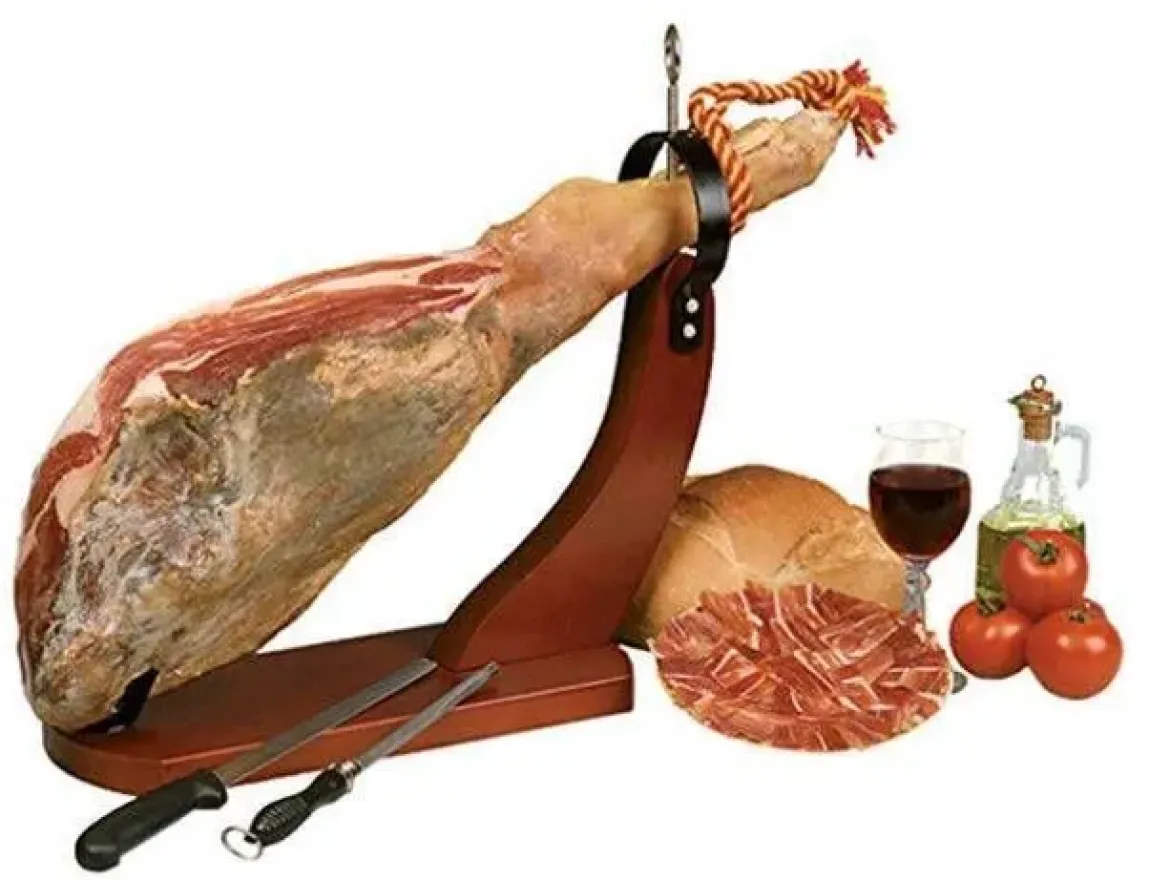 Soporte Jamonero Horizontal en Color Nogal con Cuchillo