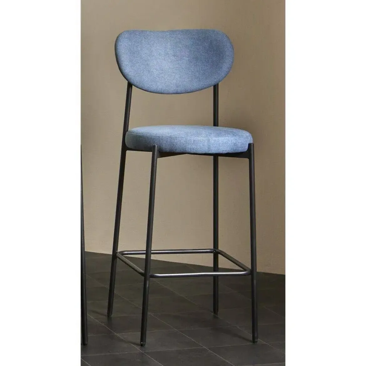 Taburete Alto con Asiento Tapizado en Azul MAUI 30-152