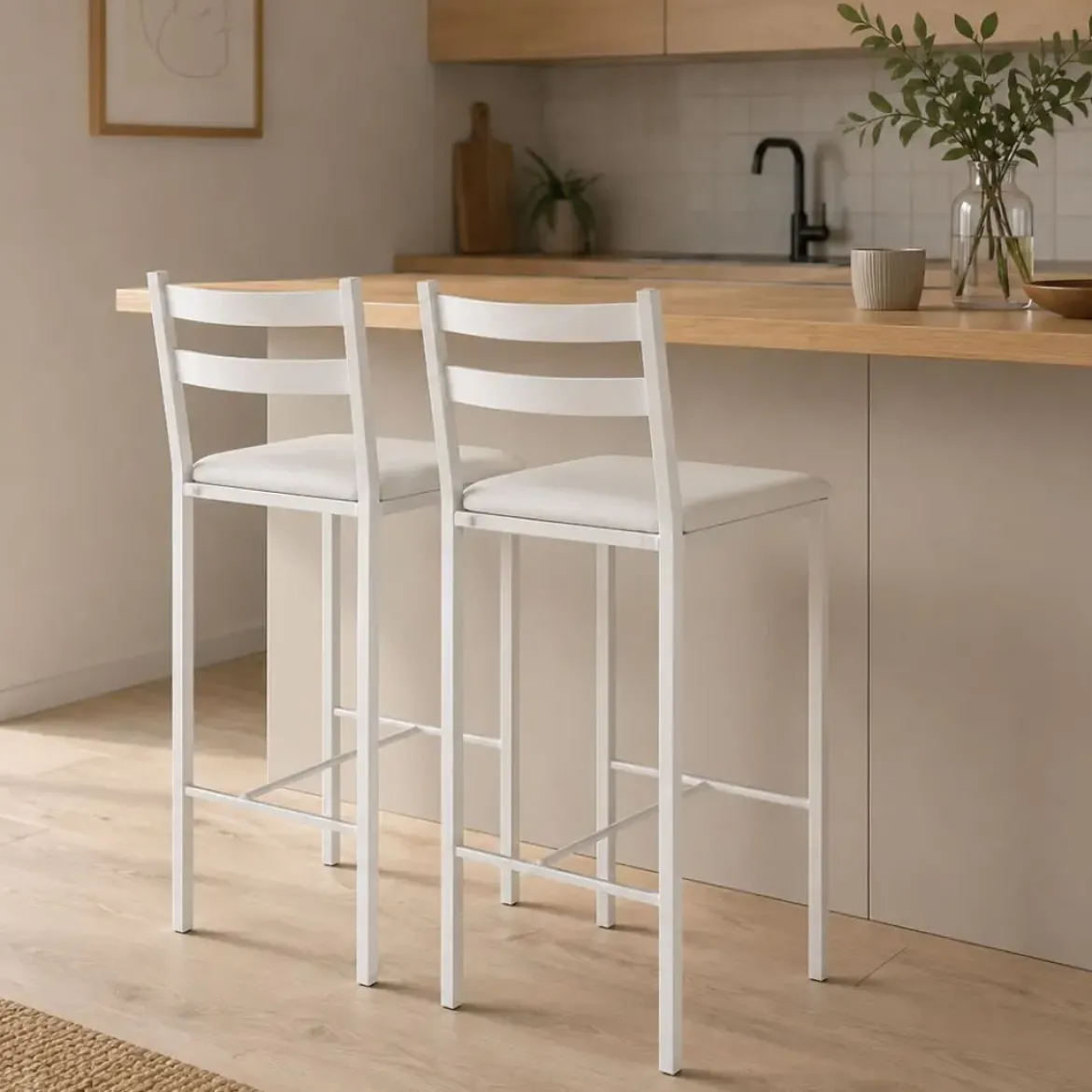 Taburete Alto con Reposapiés de Aluminio de color Blanco 797/BL