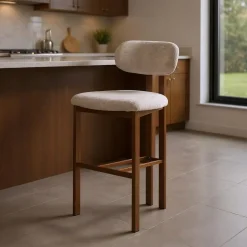 Taburete Alto de Cocina Beige con Base Madera 614632