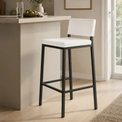 Taburete Alto en Negro con Respaldo y Asiento Tapizado NINO