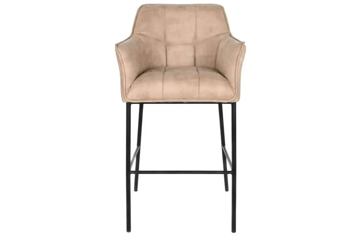 Taburete Alto en Símil Piel con Estructura Metálica Beige MB-207831