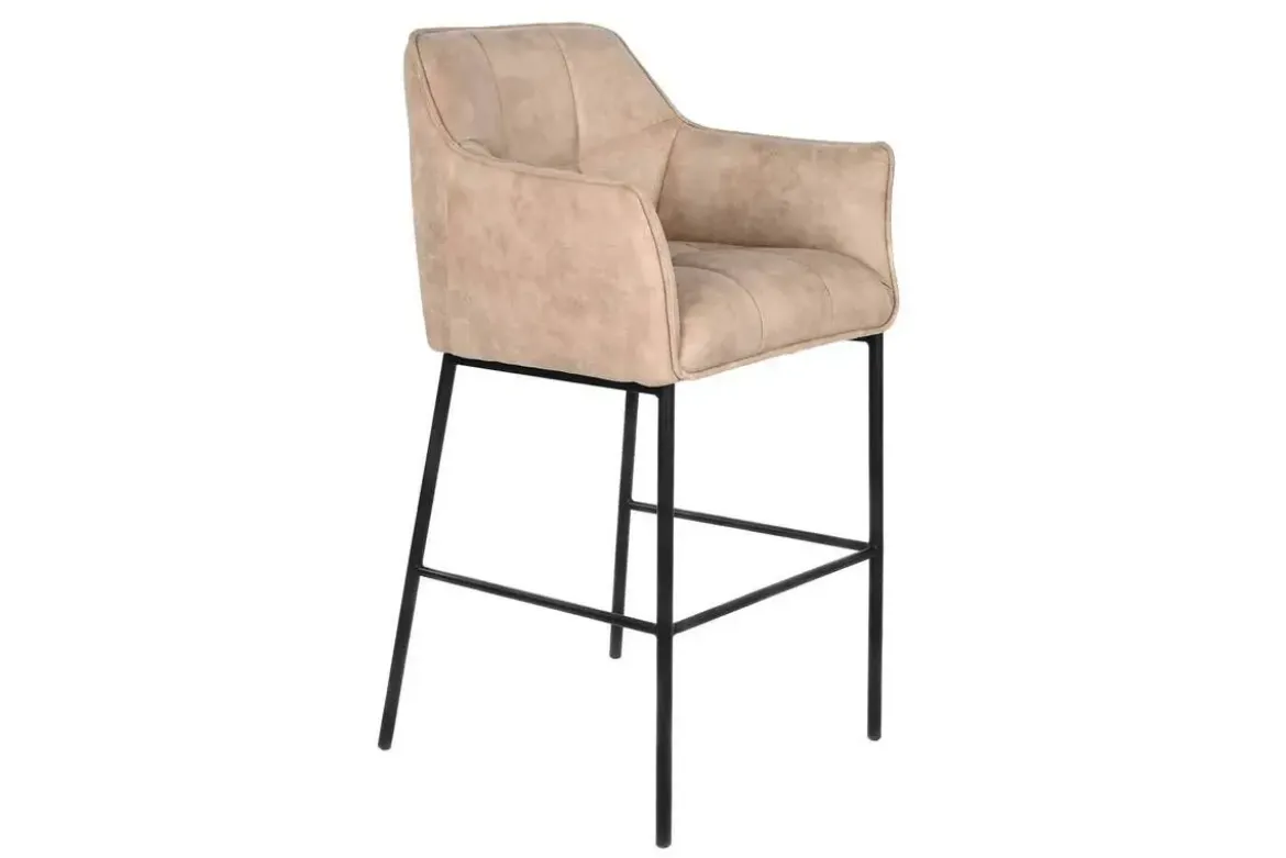 Taburete Alto en Símil Piel con Estructura Metálica Beige MB-207831