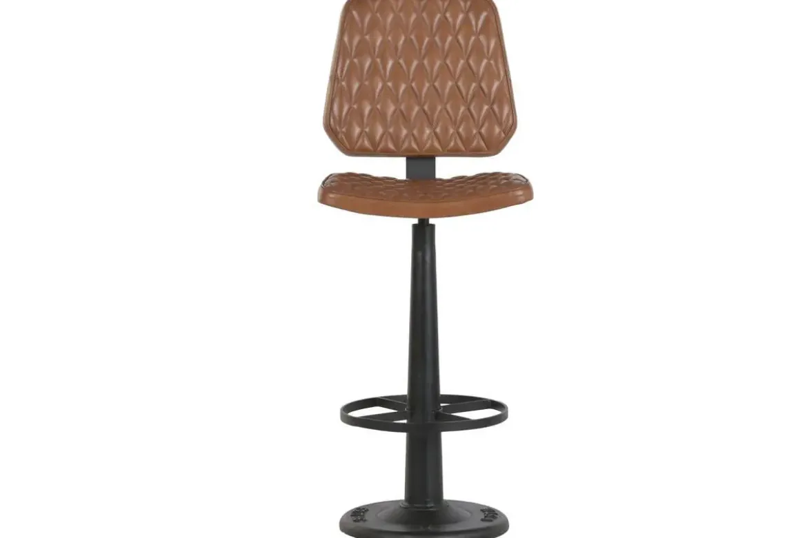 Taburete Alto Tapizado en Piel Sintética Marrón MB-223595