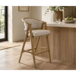 Taburete Alto Tapizado en Poliéster y Madera de Fresno MB-225985
