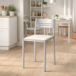 Taburete Bajo con Respaldo y Asiento Tapizado de Aluminio 833/AL